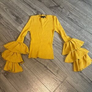 Forever 21 Yellow Fitted Ruffled Sweater